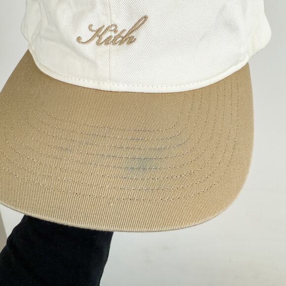 Kith Kids Script Greenwich Baseball Cap Hat Beige White Cotton Twill - OS - Picture 2 of 11